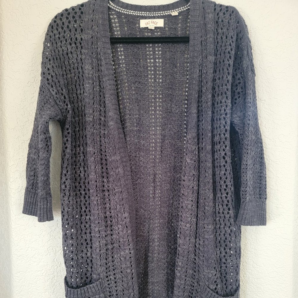 FatFace Cotton Linen Blend Charcoal Gray Tunic Cardigan Sweater